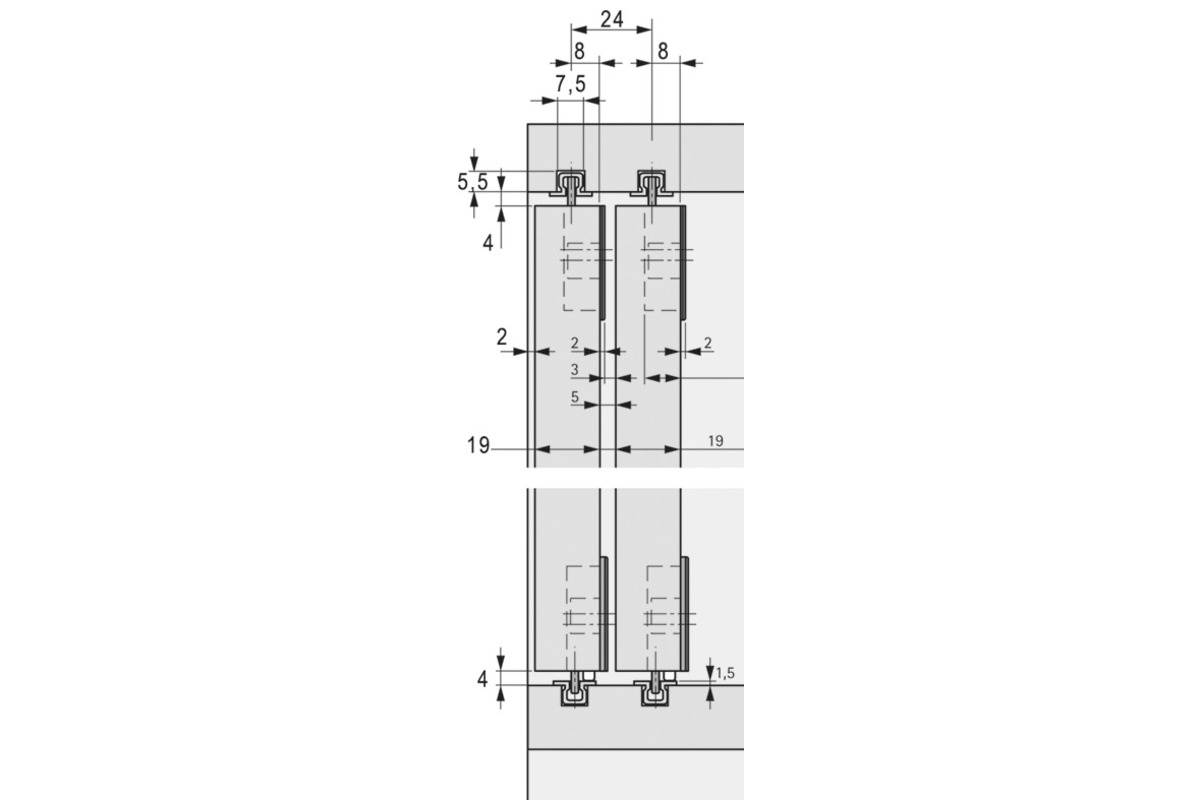 Ferrements pour portes coulissantes HETTICH Slide Line 55 Plus, Inslide/Forslide