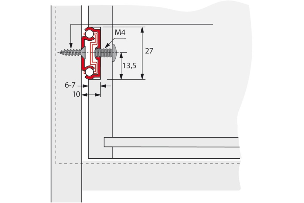 Guide a estrazione semplice HETTICH KA 270, montaggio scanalatura 27 mm