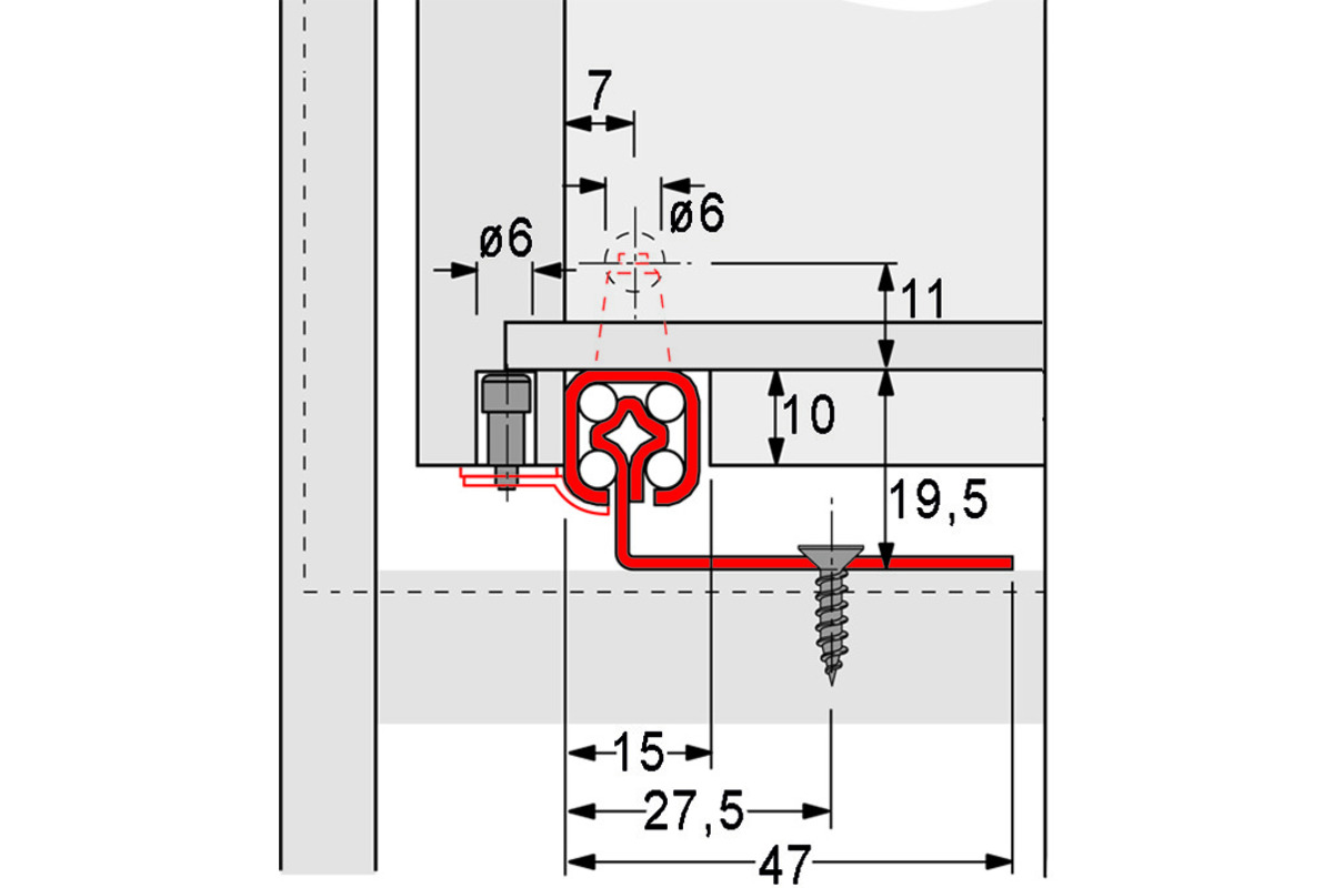Guide a estrazione semplice HETTICH QUADRO 40 BM montaggio a pressione, per montaggio sul pavimento