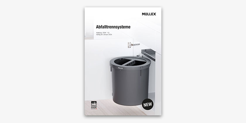 Auf über 70 Seiten MÜLLEX Gesamtsortiment Abfalltrennsysteme.