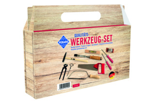 Set d'outils dans carton avec poignée de transport PEBARO pour enfants