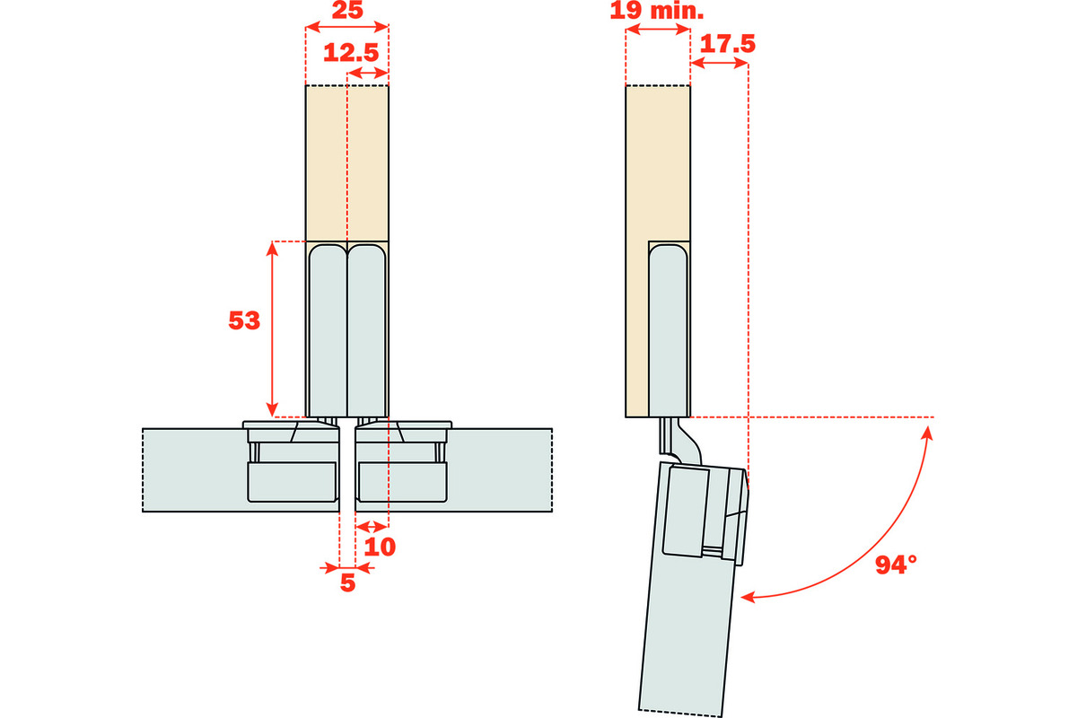 Tasca di fresatura SALICE Conecta per cerniera angolare/centrale