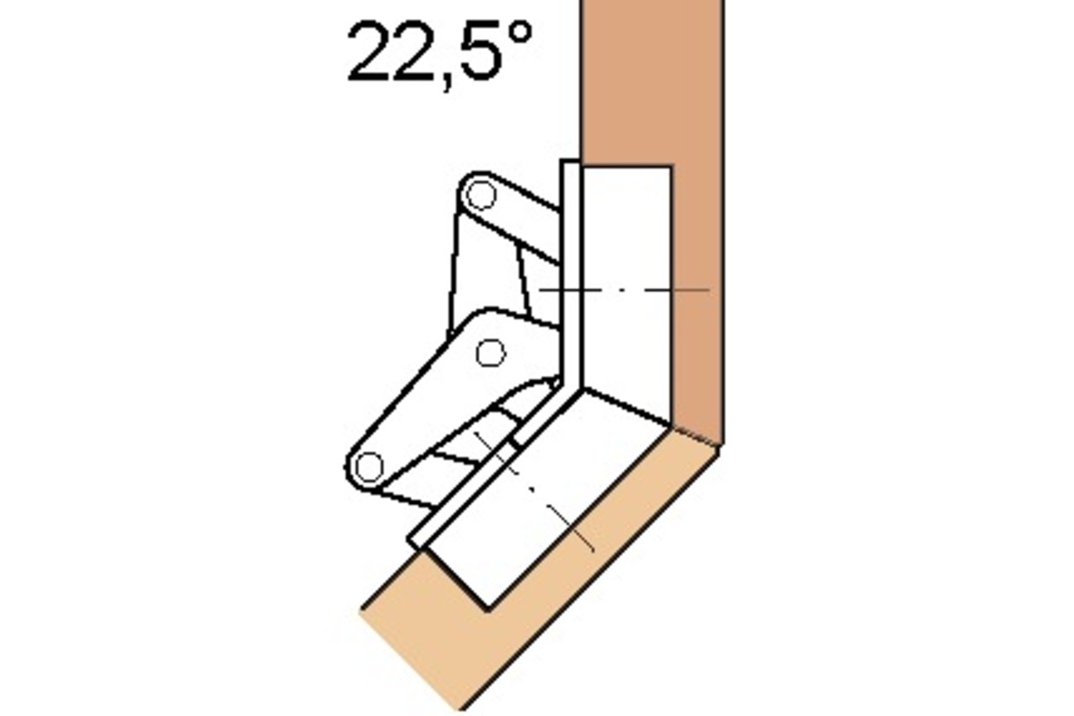 Gehrungs Topfband für Türfronten mit 22,5 ° Gehrungen