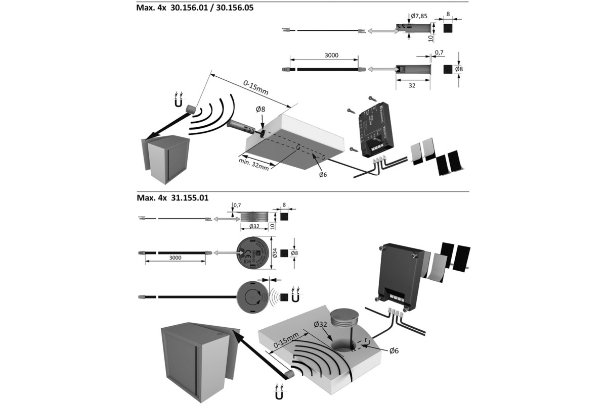 Sensori magnetici di contatto della porta HALEMEIER per MultiSwitch2 Master 12 / 24 / 230 V