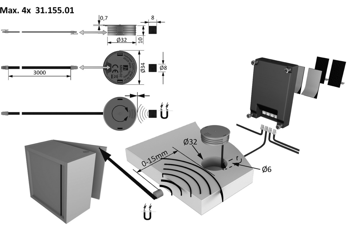 Capteurs magnétiques HALEMEIER pour interrupteur avec capteur MultiSwitch2 Master 12 / 24 / 230 V