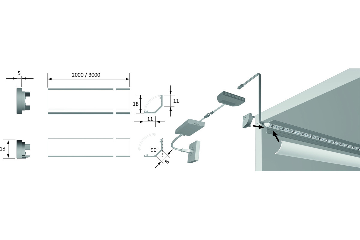 Profili per montaggio esterno LED HALEMEIER ChannelLine H 45° con diaframmi