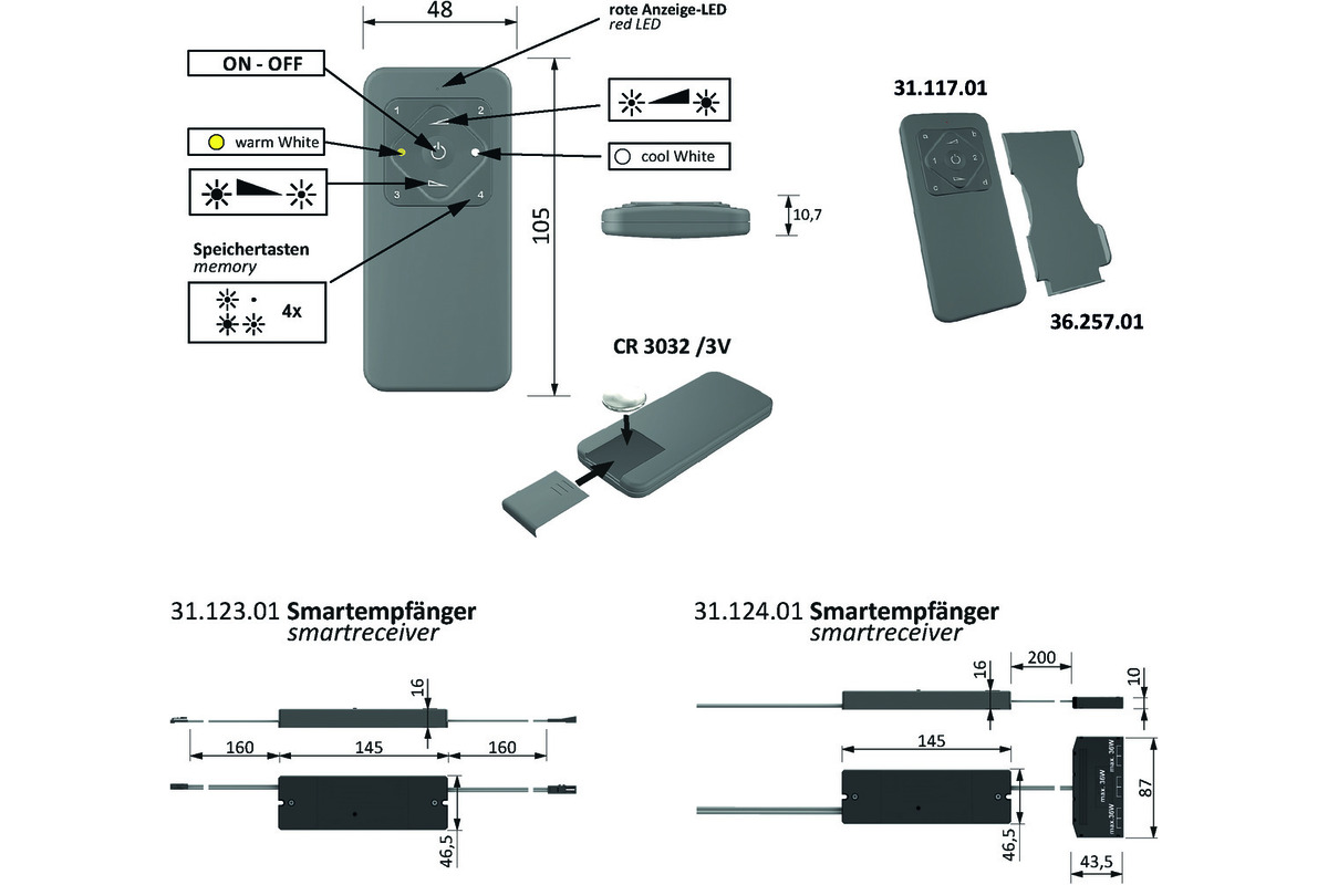 Interruttore/dimmer radio 1 canal HALEMEIER S-Mitter Basic MultiWhite Smart kit