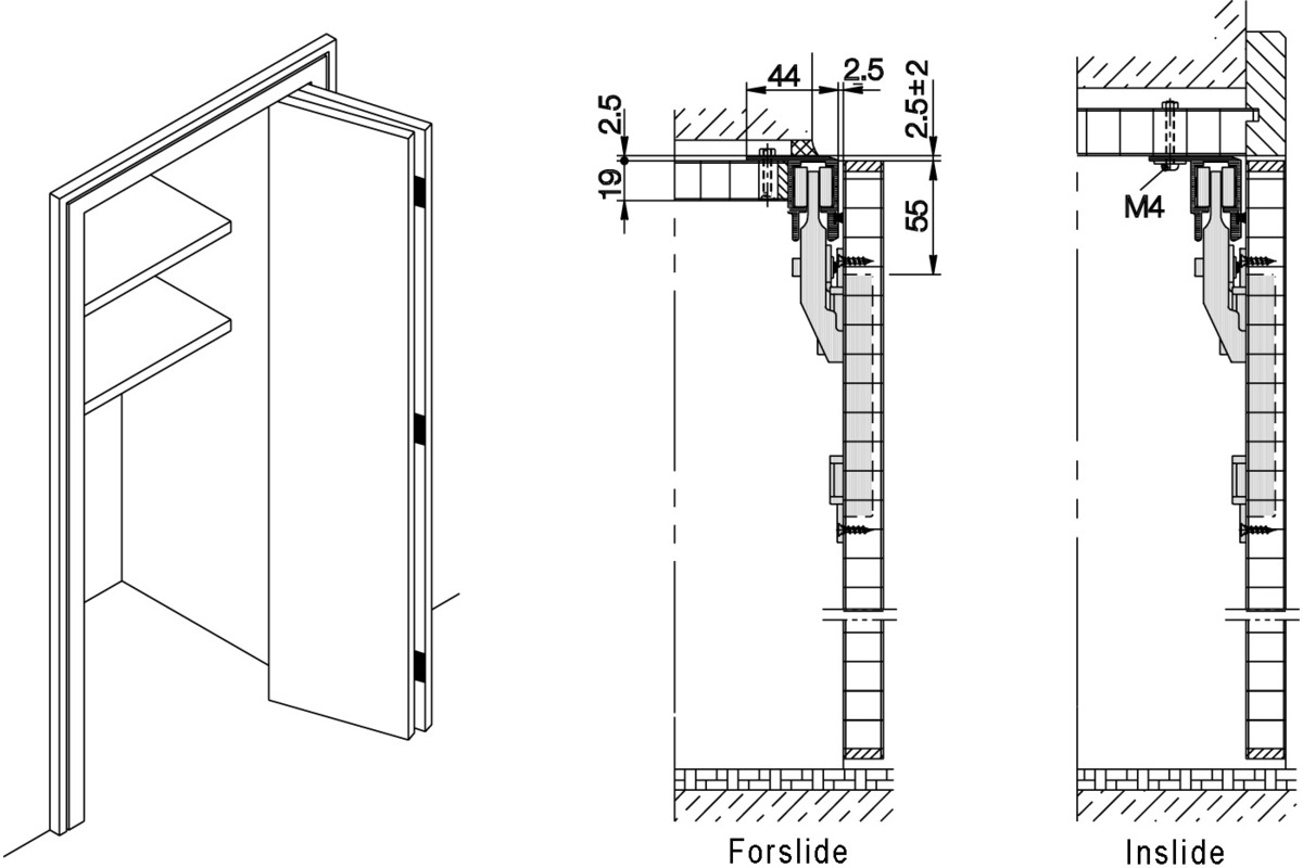 Ferrements pour portes pliantes-coulissantes HAWA-Multifold 30/W, Inslide/Forslide