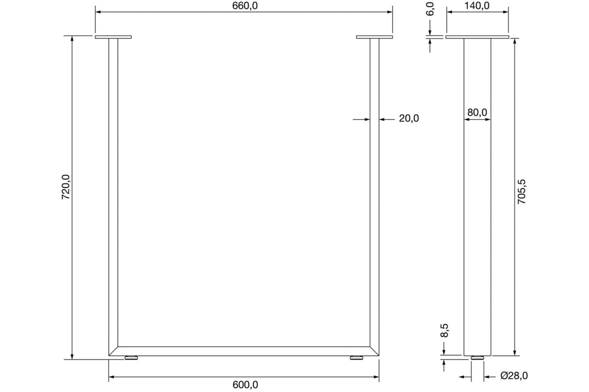 Support Table Example Barre de support pour tables Regular | opo.ch