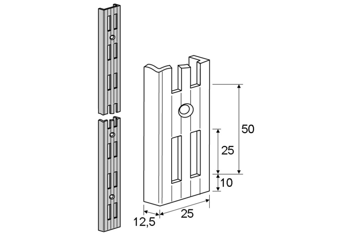 10001-00048= Wandschienen 2-reihig H1000mm weiß RA50 Element System 10001-00048= Wandschienen 2-reihig H1000mm weiß RA50 Element System