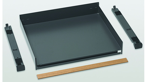 Tablette coulissante PEKA Extendo Fioro pour Legrabox avec rail en bois basse, charnière à encombrement zéro
