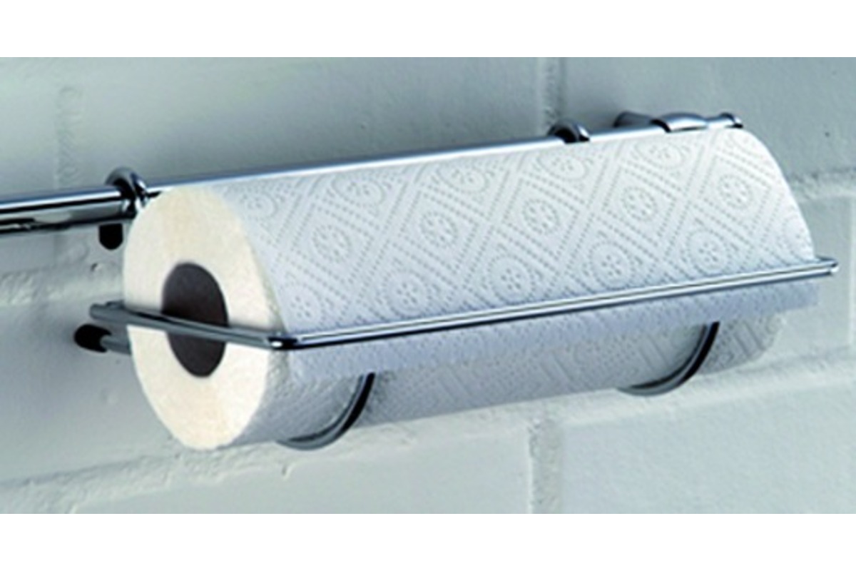 Support pour rouleaux de papier avec bord coupant ø 16 mm, acier inoxydable
