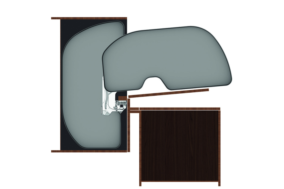 Jeu de ferrures pivotantes pour armoires d'angle NINKA Trigon pour meubles d'angles 90° avec portes à charnières