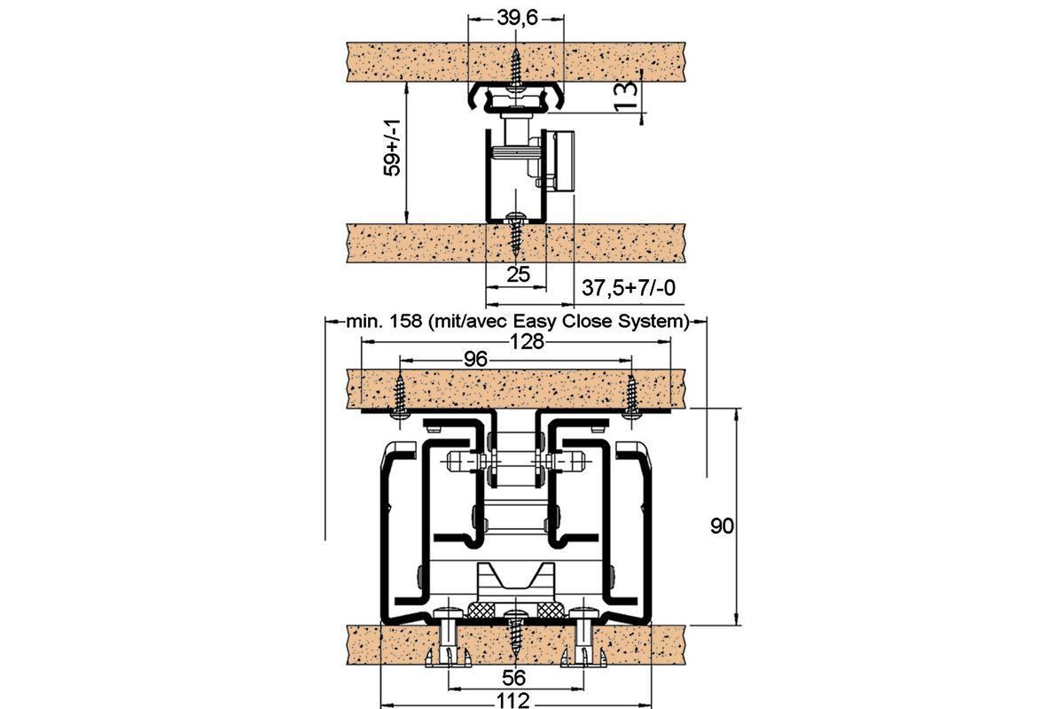 Roulements à double extension de façade pour armoire haute FULTERER FR 777 pour constructions en bois