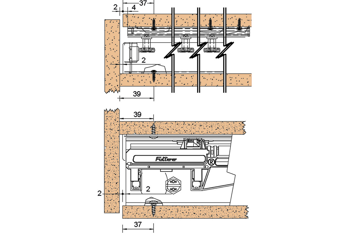 Guide a estrazione totale frontale per armadi a colonna FULTERER FR 777 per costruzioni in legno