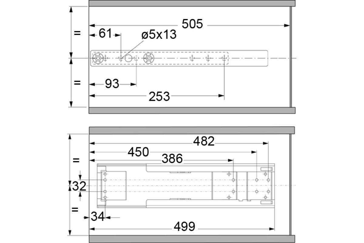 Kit da ferramenta a estrazione totale frontale per colonne PEKA/KESSEBÖHMER Standard