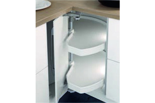 Eckschrank-Drehbeschläge NINKA MONDO für Eckmöbel 90° mit Falttüren, mit 2 ECO Tablaren