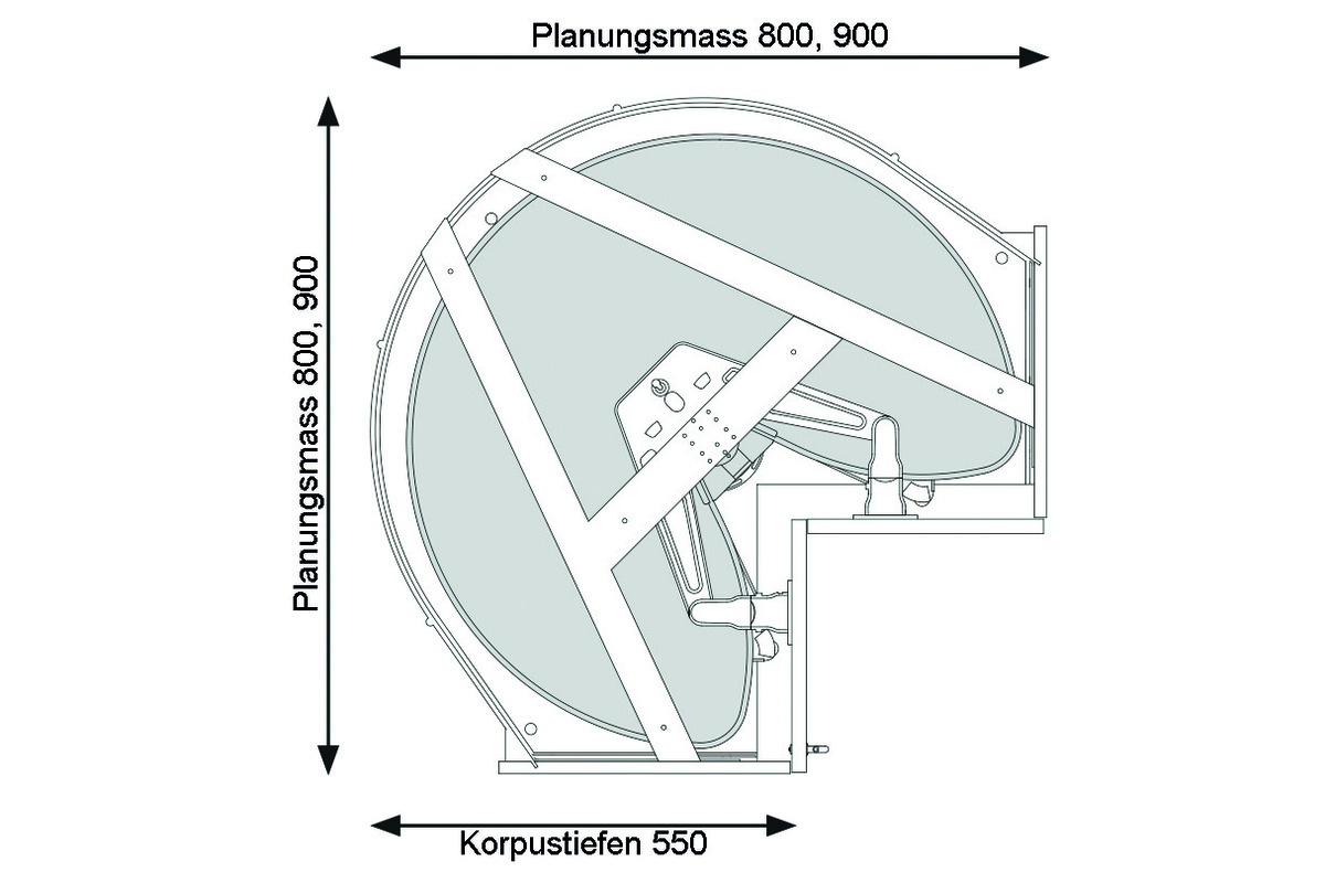 Carrousel d'élément d'angle à porte pliante NINKA MONDO pour meubles d'angles 90°, avec 2 étagères ProArc
