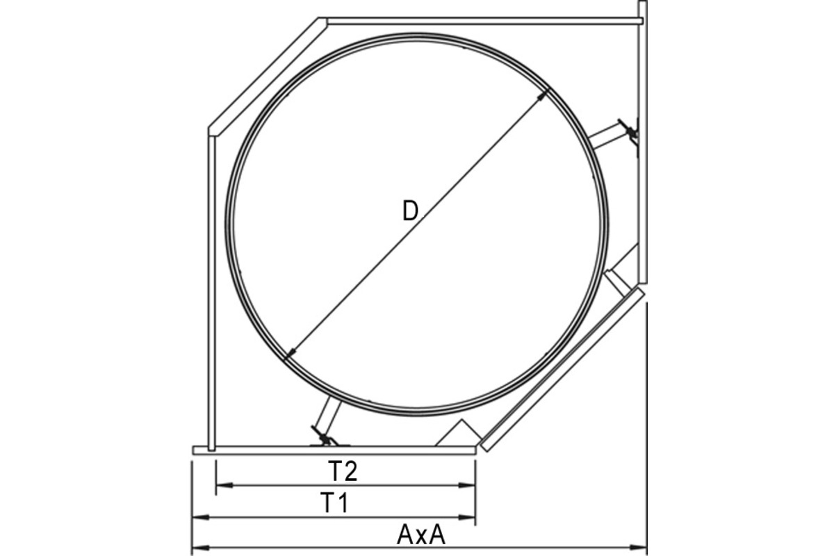 Eckkarusselbeschläge OK-LINE für Eckmöbel 45° mit scharnierten Türen