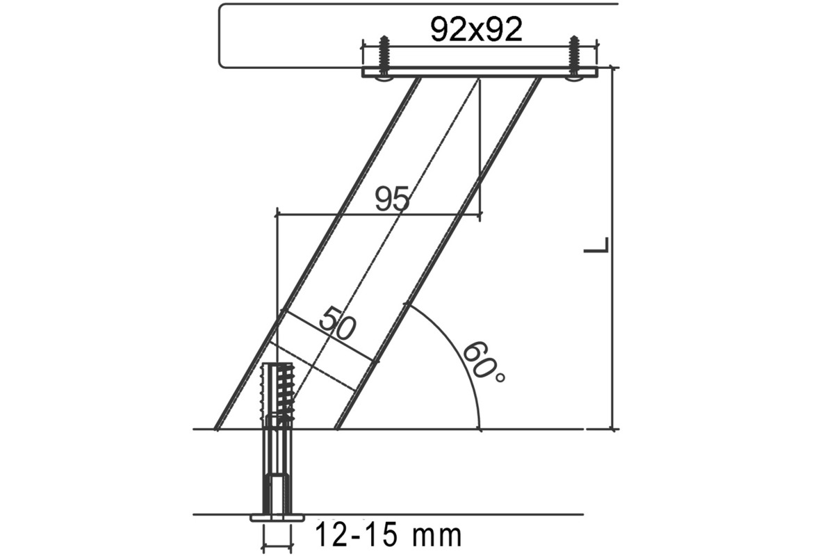 Consoles pour bars pour bois et granit, ronde, ø 50 mm, droit ou incliné 30/60°