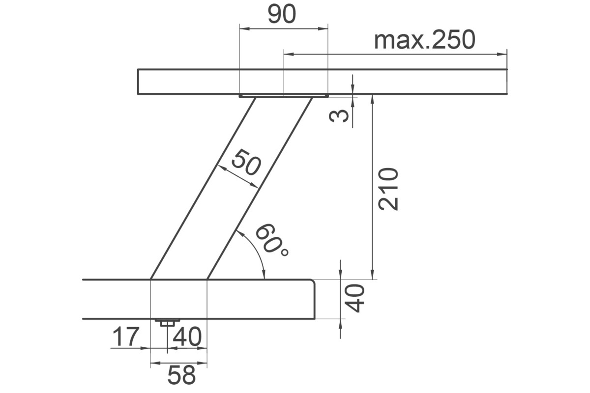 Consoles pour bars Capri carré 50/50 mm, incliné 30/60°