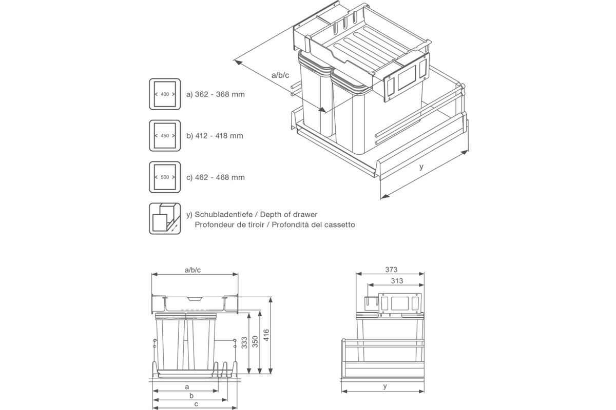 Secchio per rifiuti sistema da inserire MÜLLEX ZK-TRIOXX 2x16, 40/45/50 per BLUM Legrabox