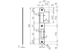 Gâche plate à talon GLUTZ B-1102