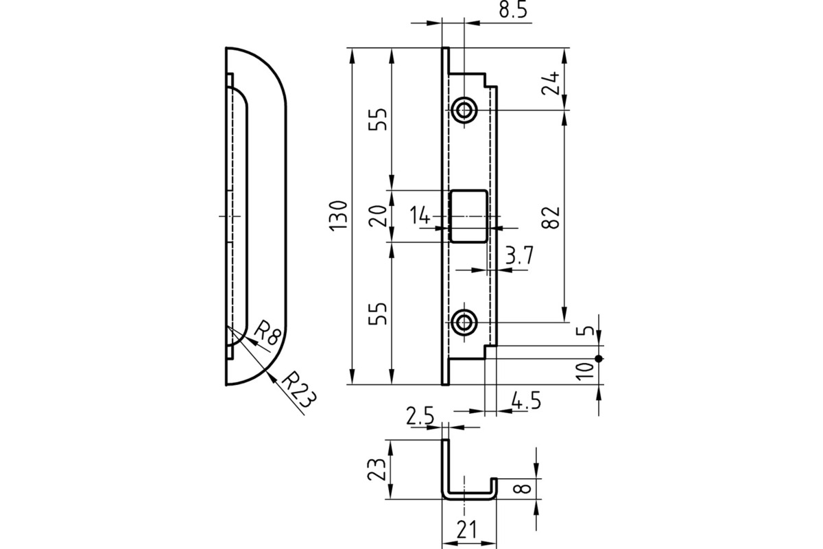Controcarrtella da fresare per catenacci GLUTZ B-1153