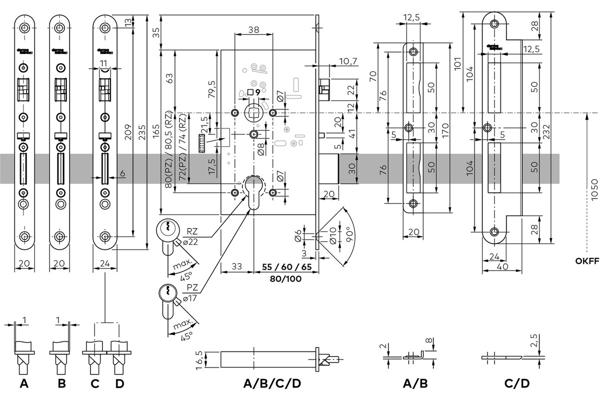 Elettroserrature ANTIPANICO con funzione di chiusura automatica DORMAKABA SVP 2000 DCW per porte a filo