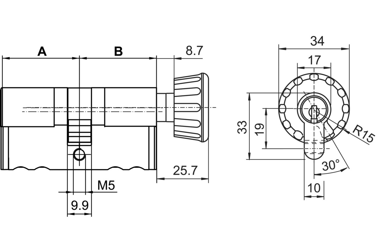 Profil-Drehknopfzylinder 17 mm KABA star Typ M1419