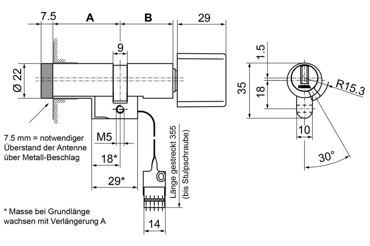 Drehknopfzylinder KABA evolo 1549-K5/MRD/E300/BSZ Mechatronik Stulp