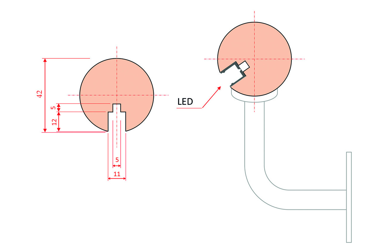 Legno-corrimano rotondo Ø 42 mm OK-LINE in faggio p LED