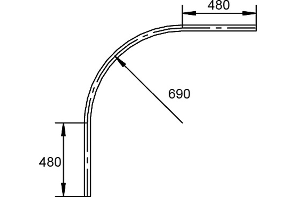 Arc de cercle normé 90° HELM système de rideau