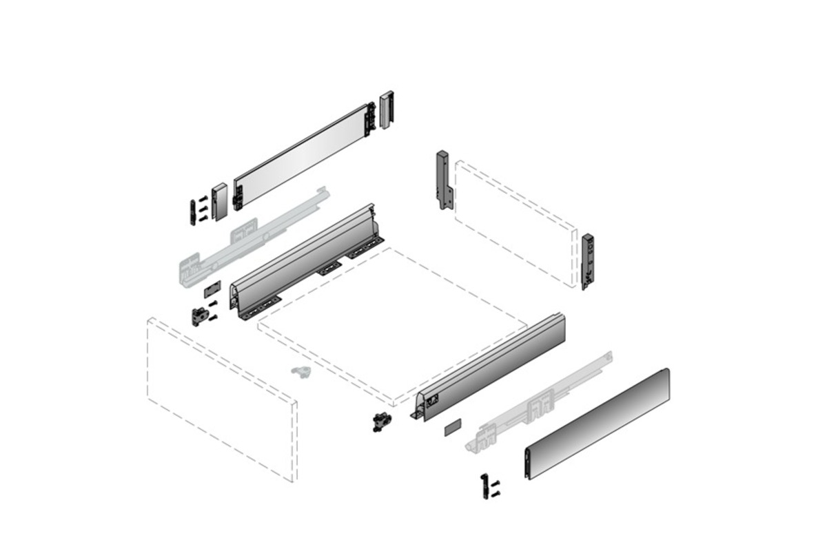 Kits complets tiroir / tiroir intérieur HETTICH ArciTech avec TopSide, argent
