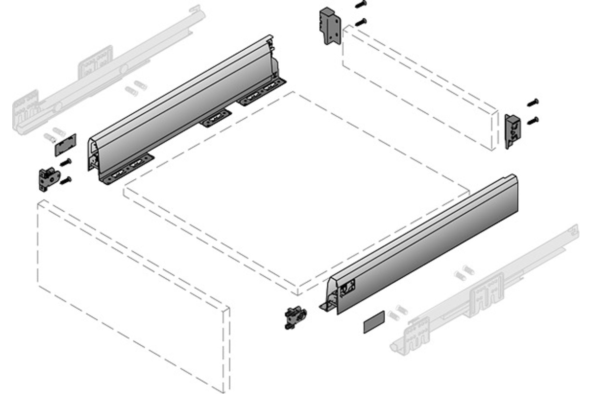 Kits complets tiroir / tiroir intérieur HETTICH ArciTech, inox-finish