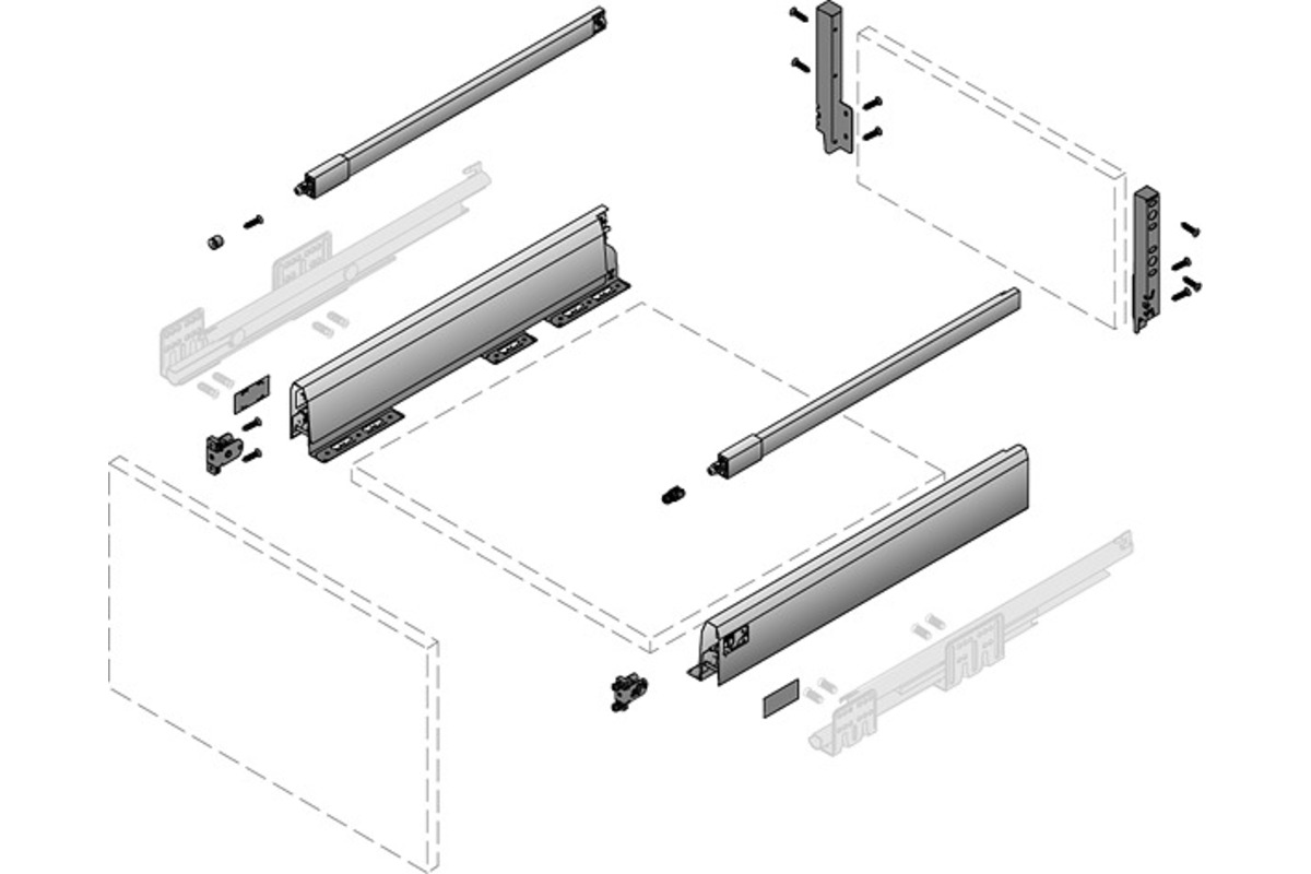 Kits complets tiroir HETTICH ArciTech avec reling, blanc