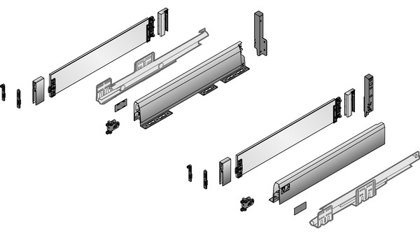 Kits complets tiroir HETTICH ArciTech 94/186, avec DesignSide claire, 70 kg