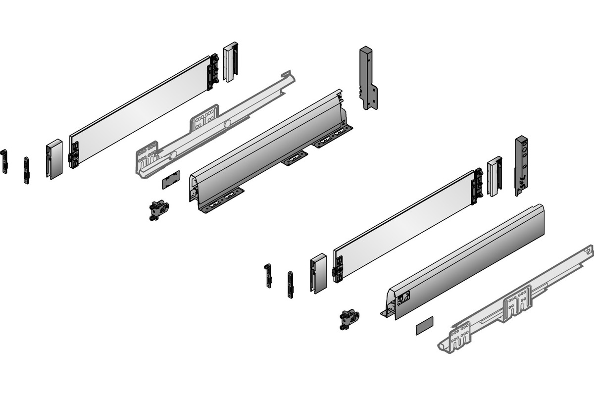 Kits complets tiroir HETTICH ArciTech 94/186, avec DesignSide claire, 70 kg