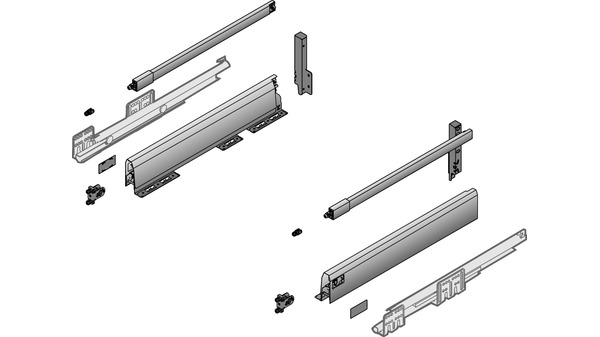 Kits complets tiroir HETTICH ArciTech 94/186, avec tringle longitudinale, 70 kg