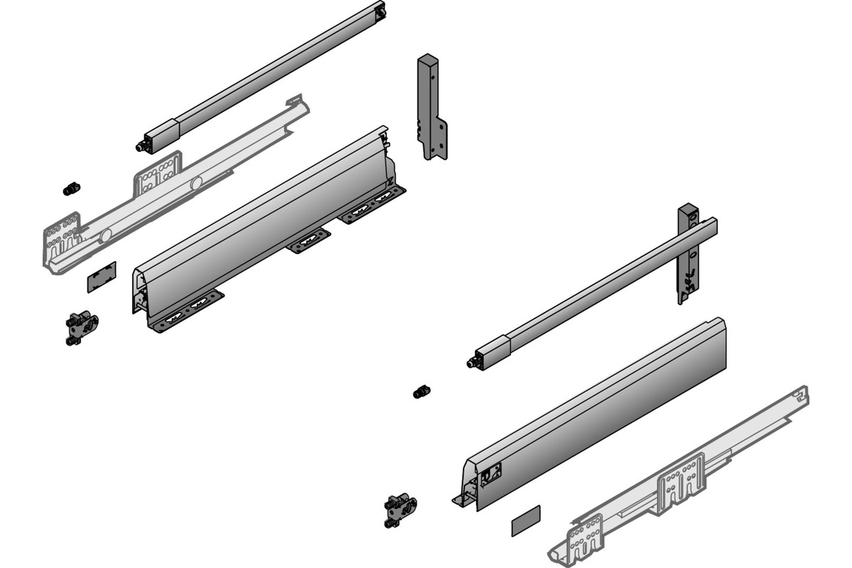 Kits complets tiroir HETTICH ArciTech 126/186, avec tringle longitudinale, 40 kg