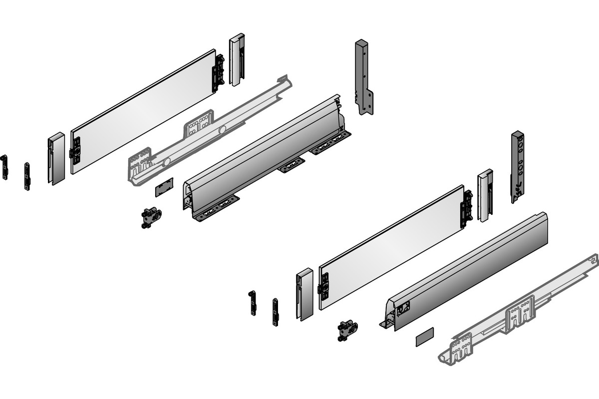 Kits complets tiroir HETTICH ArciTech 126/218, avec DesignSide claire, 40 kg