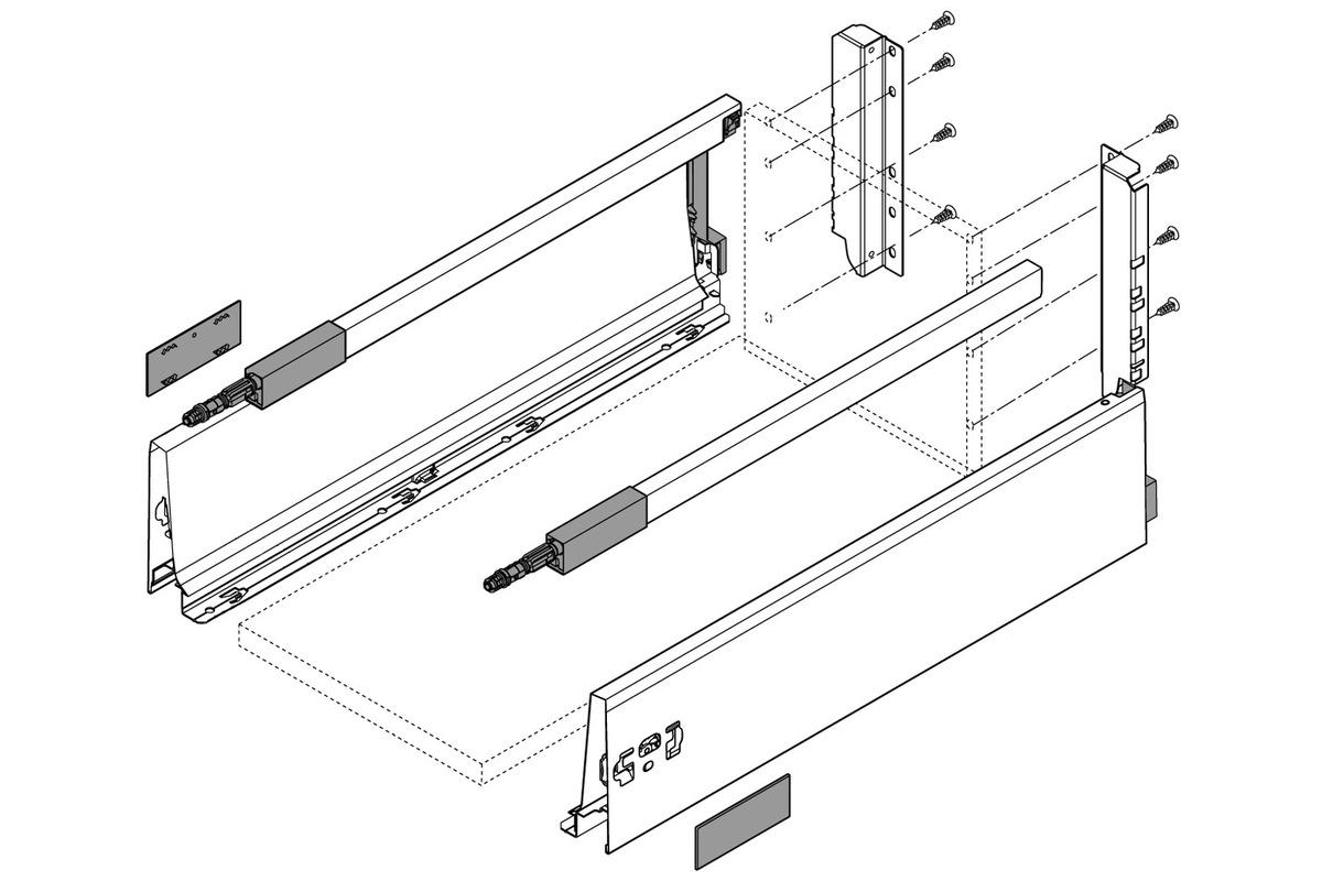 Kits complets tiroir BLUM TANDEMBOX antaro K / D avec reling