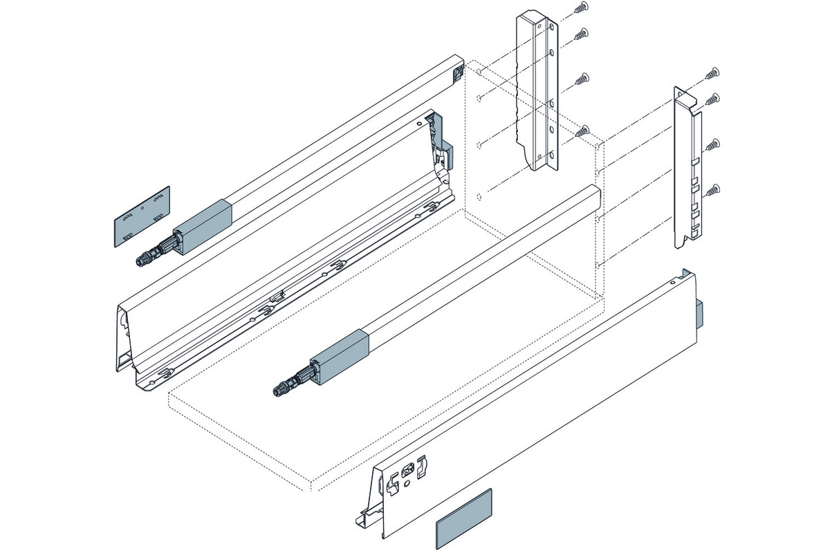 Kits complets tiroir BLUM TANDEMBOX antaro M / B avec reling
