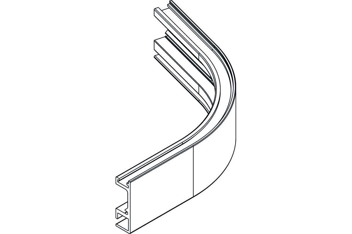 Rail segment courbé HAWA 45° extérieur, longueur 70 mm