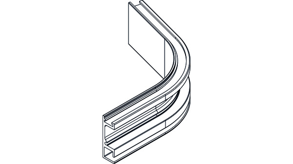 Rail segment courbé HAWA 75° intérieur, longueur 70 mm