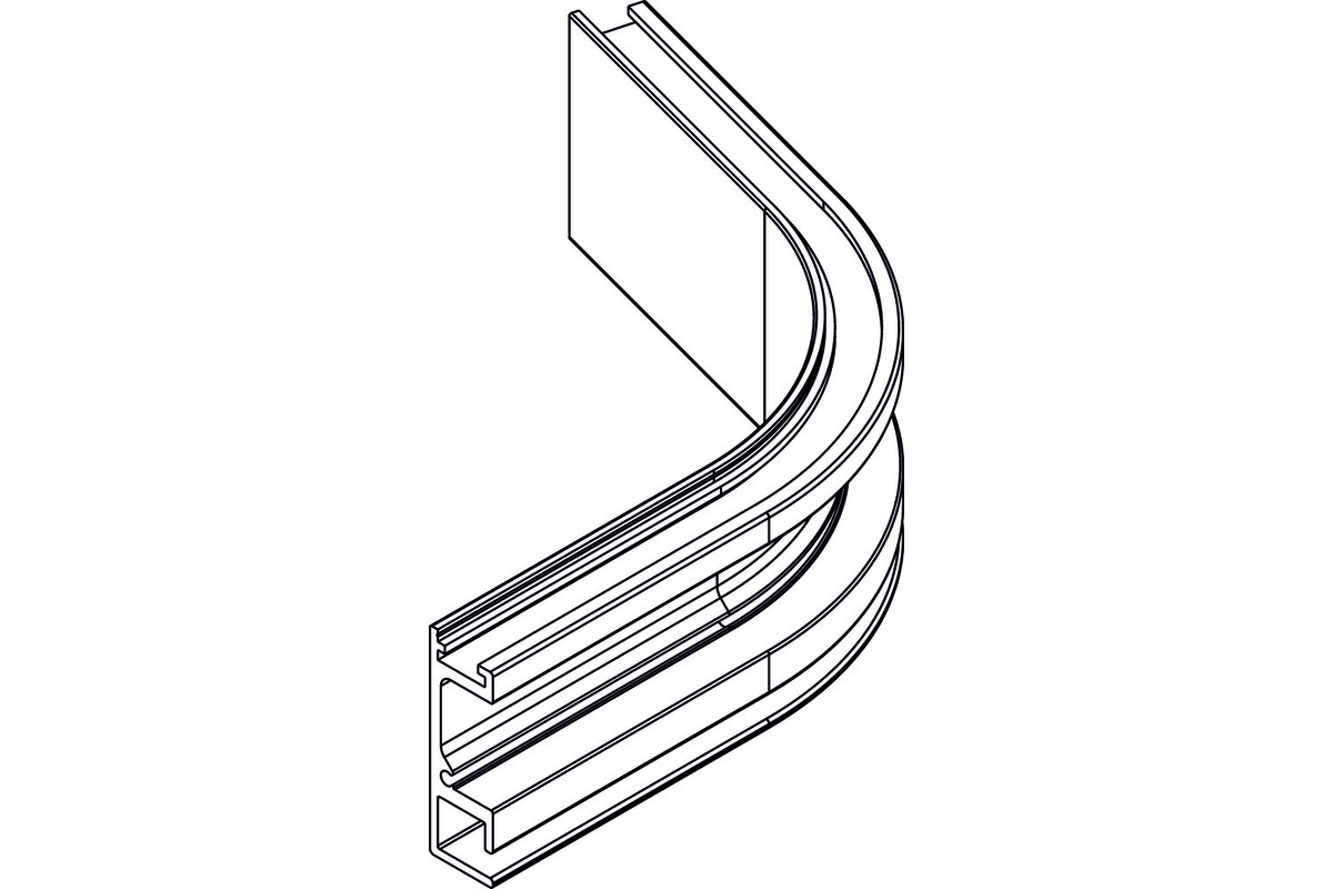 Rail segment courbé HAWA 75° intérieur, longueur 70 mm