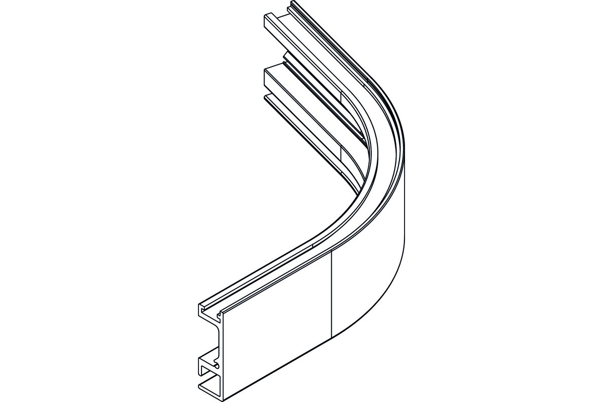 Einfachlaufschiene Bogen HAWA 75° aussen, Schenkellänge 70mm