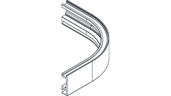 Einfachlaufschiene Bogen HAWA 90° aussen, Schenkellänge 70mm