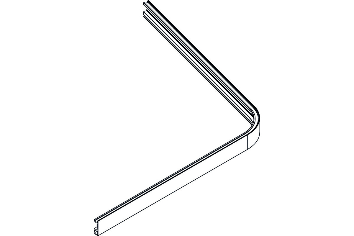 Rail de roulem segment HAWA courbé 75°, côté d'angle 580 mm ext.