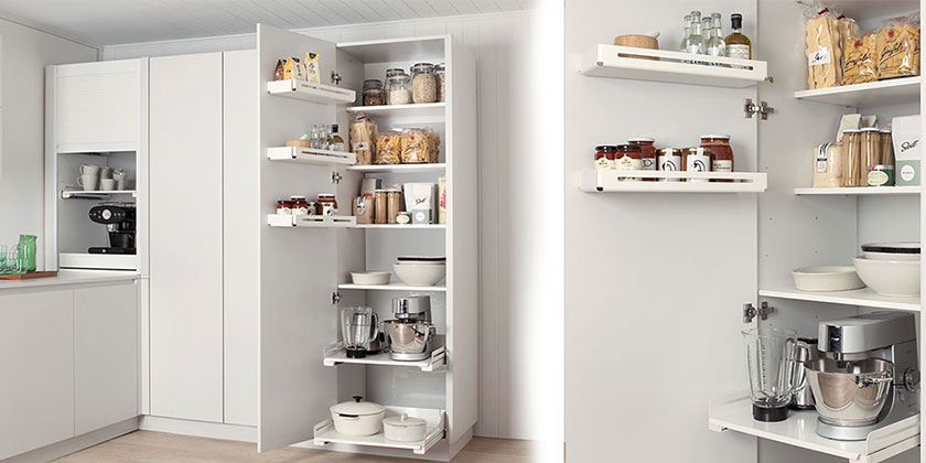 Die effiziente, ökonomische und praktische Lösung für Ihre Schränke. Der Hochschrank PEKA Trio ist aufgebaut wie ein Kühlschrank und bietet die perfekte Platzausnutzung der gesamten Schrankbreite.